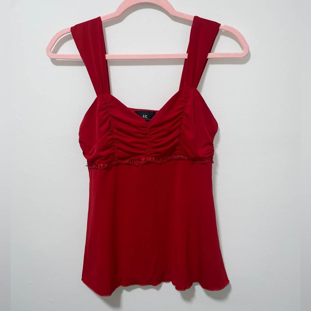 Vintage 90s Y2K Cherry Red Milkmaid Fairycore Coquette Flowy Babydoll Cami Top